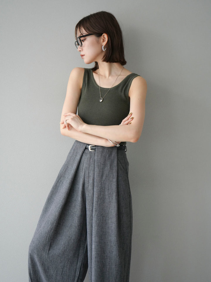 [予約]レーヨンニットタンクトップ/カーキ