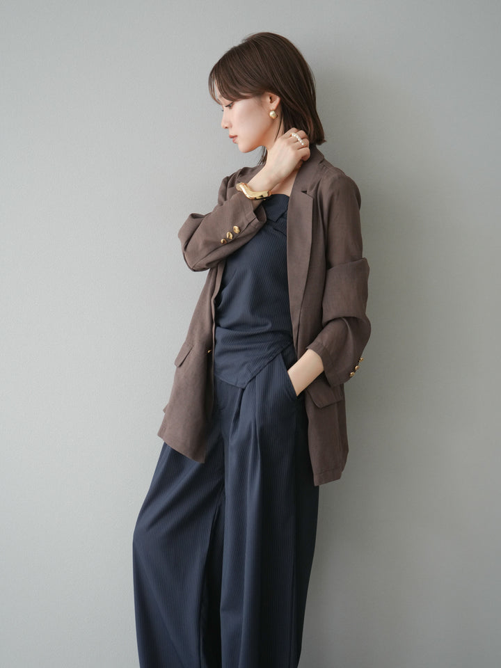 [預購] 金色紐扣透視夾克/棕色