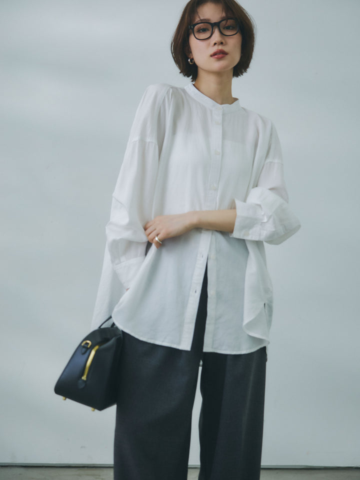 【Allure】[SET]テンセルデニムバックギャザーシャツ+杢調ライトストレートパンツ(2set)