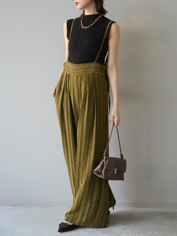 [予約]ジャガードストライプサロペット/カーキ