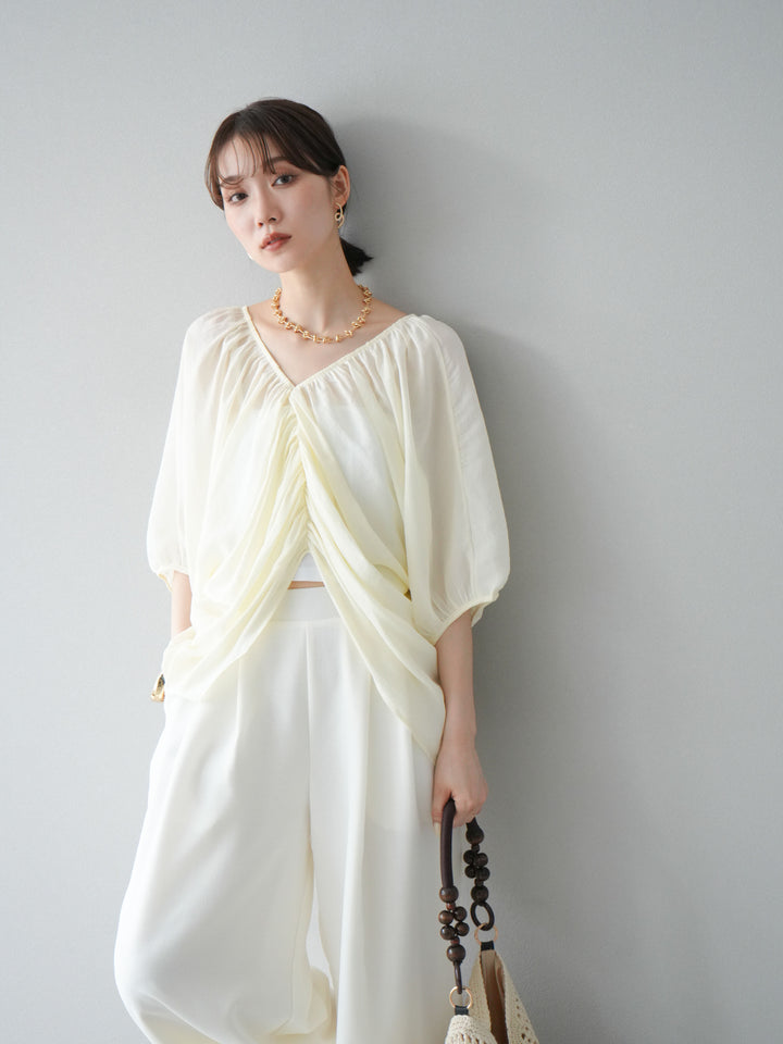 [予約]ボリュームスリーブシアータックブラウス/アイボリー