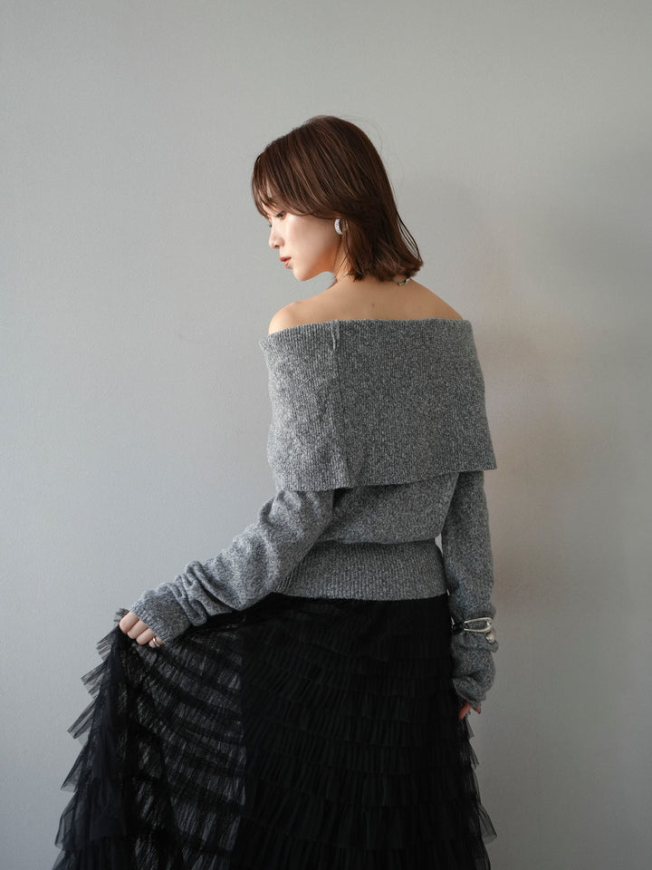 [予約]ミックスヤーンオフショルニットプルオーバー/グレー