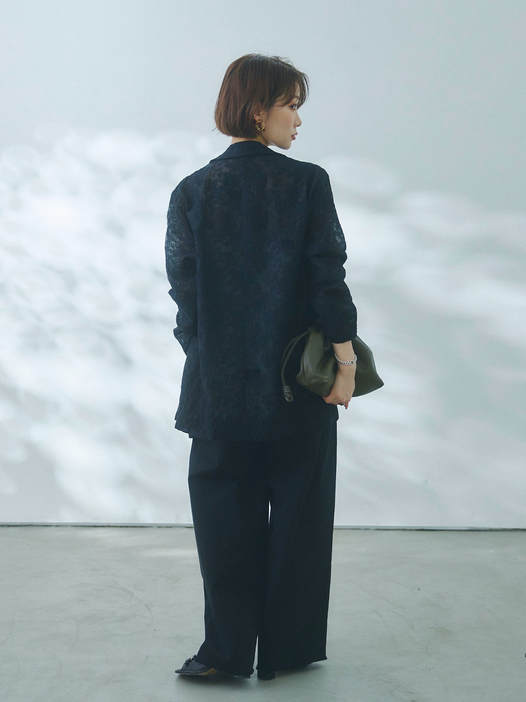 【Allure】[SET]シアージャガードデーラードジャケット+カットオフコットンツイルタックワイドパンツ(2set)