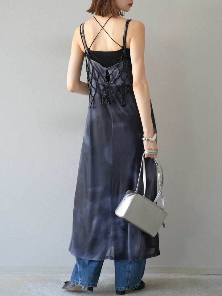 [予約タイダイ柄シアーキャミワンピース/モノトーン