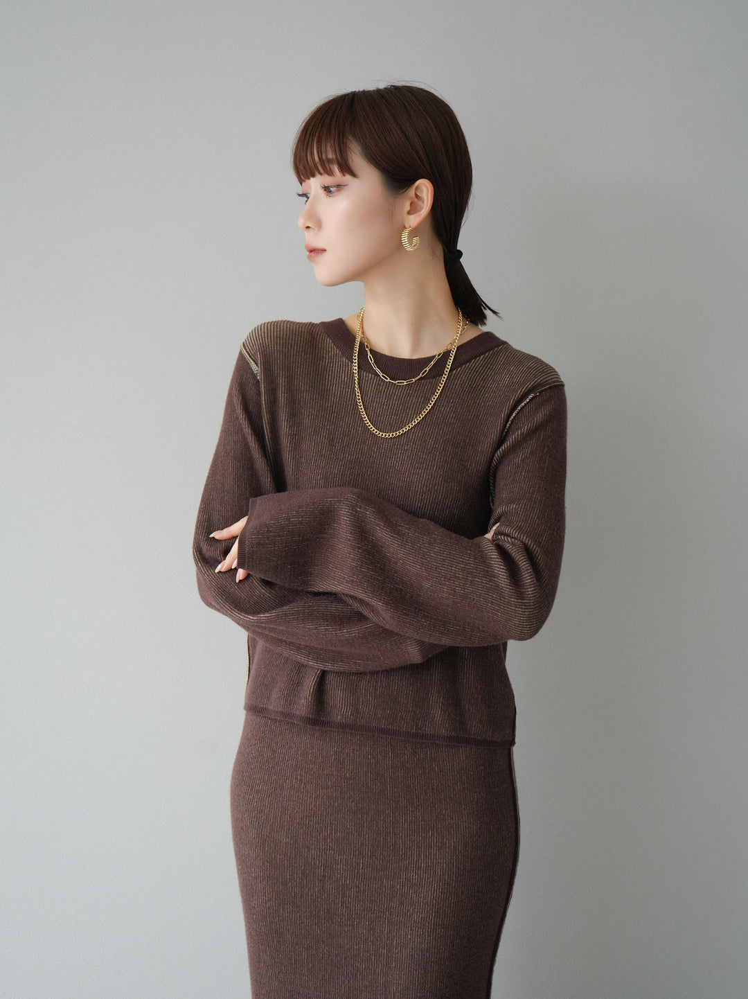 [套裝] 雙面配色羅紋針織套頭衫 + 可選飾品套裝（2 套）