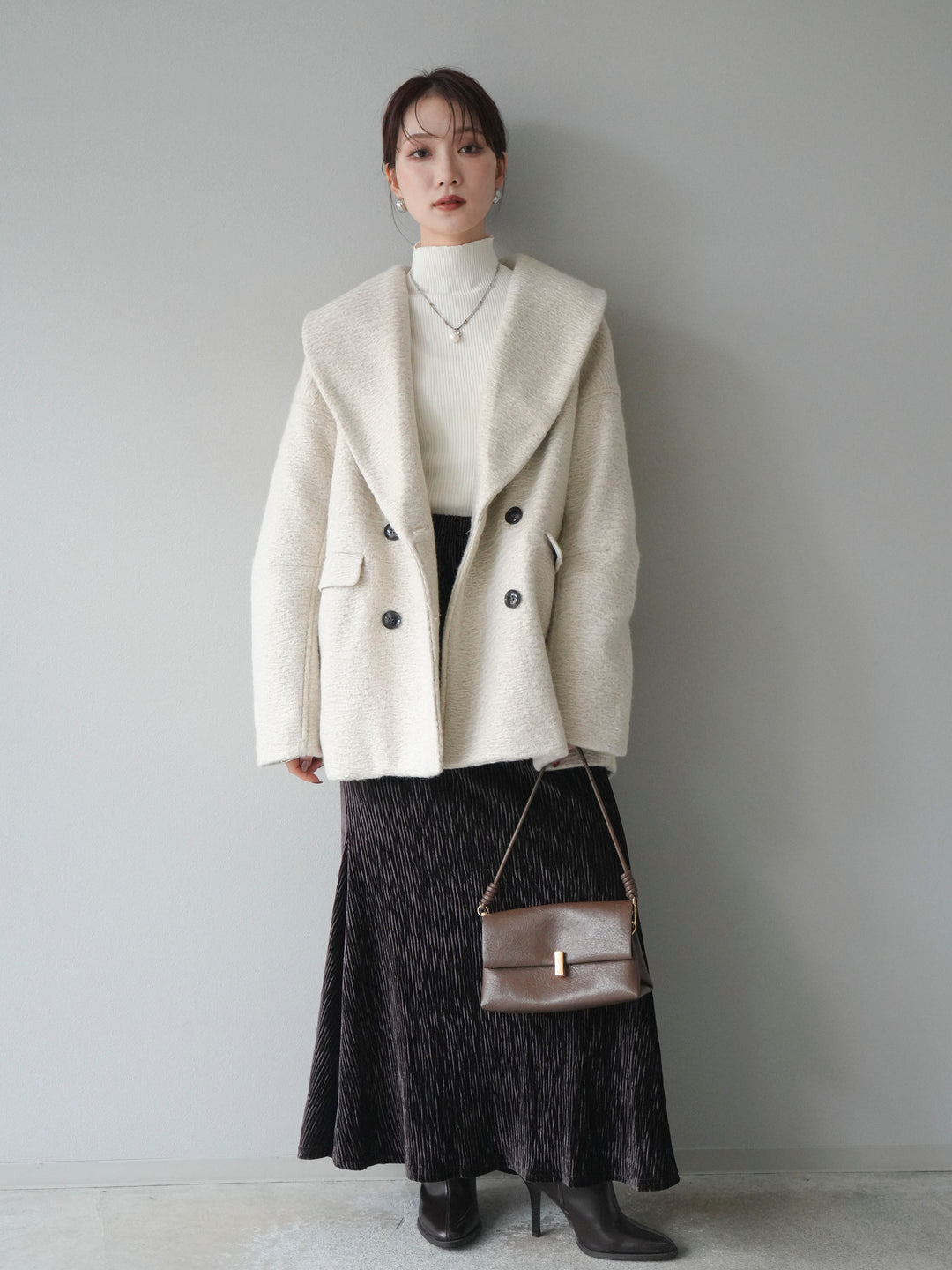 [予約]ロービング襟付きミドルコクーンコート/ivory