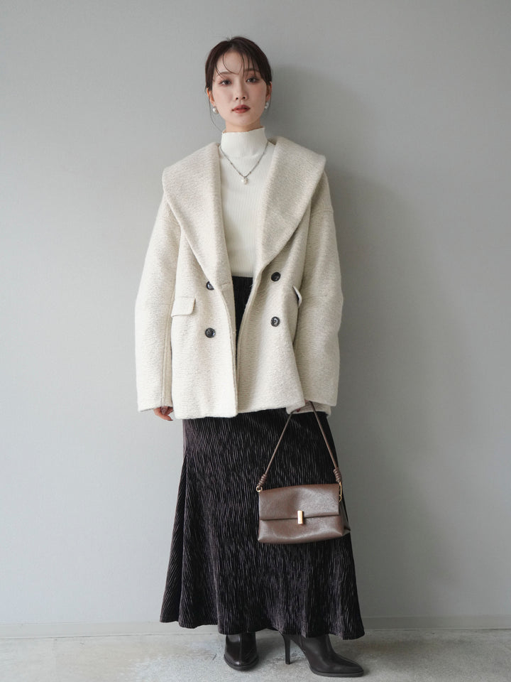 [予約]ロービング襟付きミドルコクーンコート/ivory