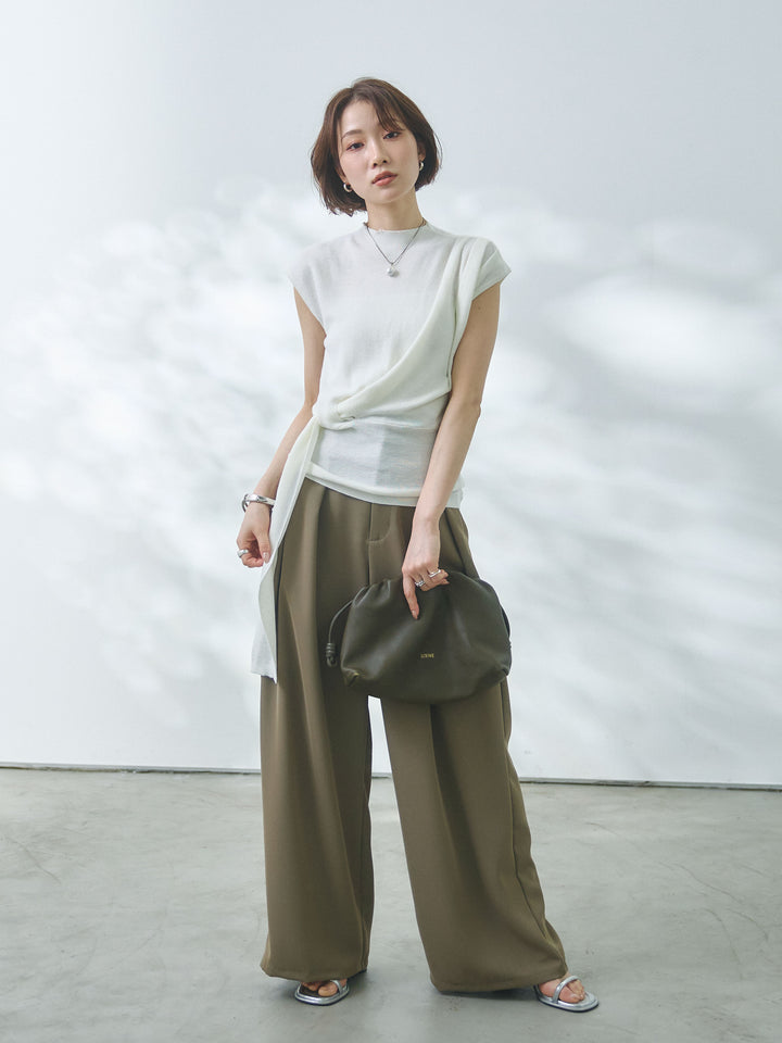 【Allure】[SET]サイドベルトボトルネックノースリーブニットトップス+サイドベルトボトルネックノースリーブニットトップス(2set)