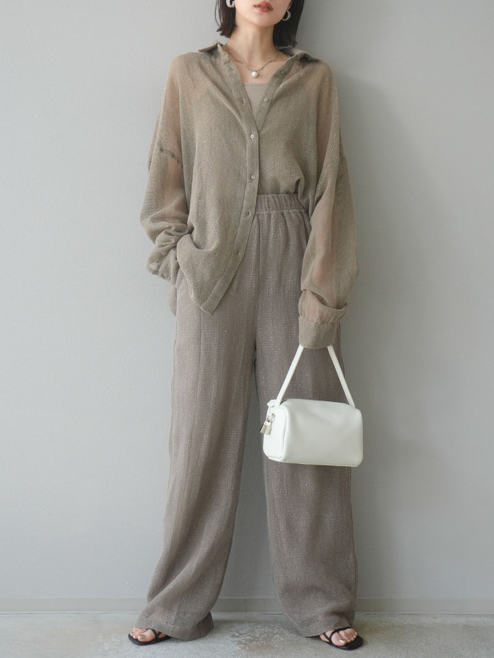 [預購] 棉金銀絲網眼休閒褲/米色