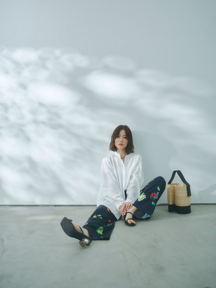 【Allure】[SET]テンセルデニムバックギャザーシャツ+ボタニカルプリントイージーパンツ(2set)