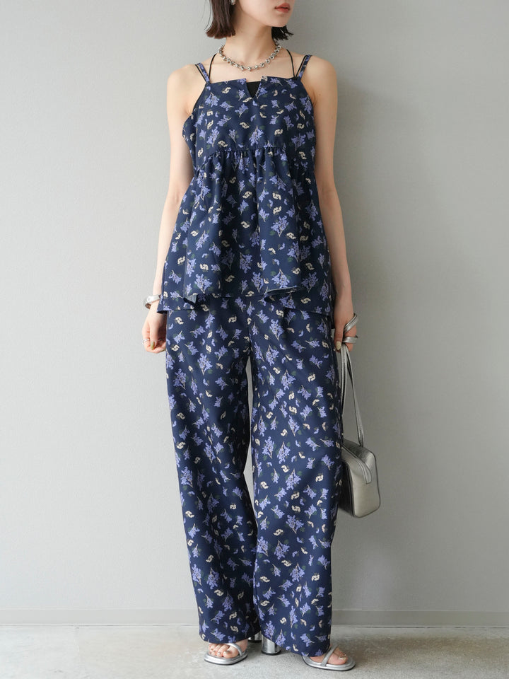 [予約]ブーケプリントタックパンツ/ネイビー