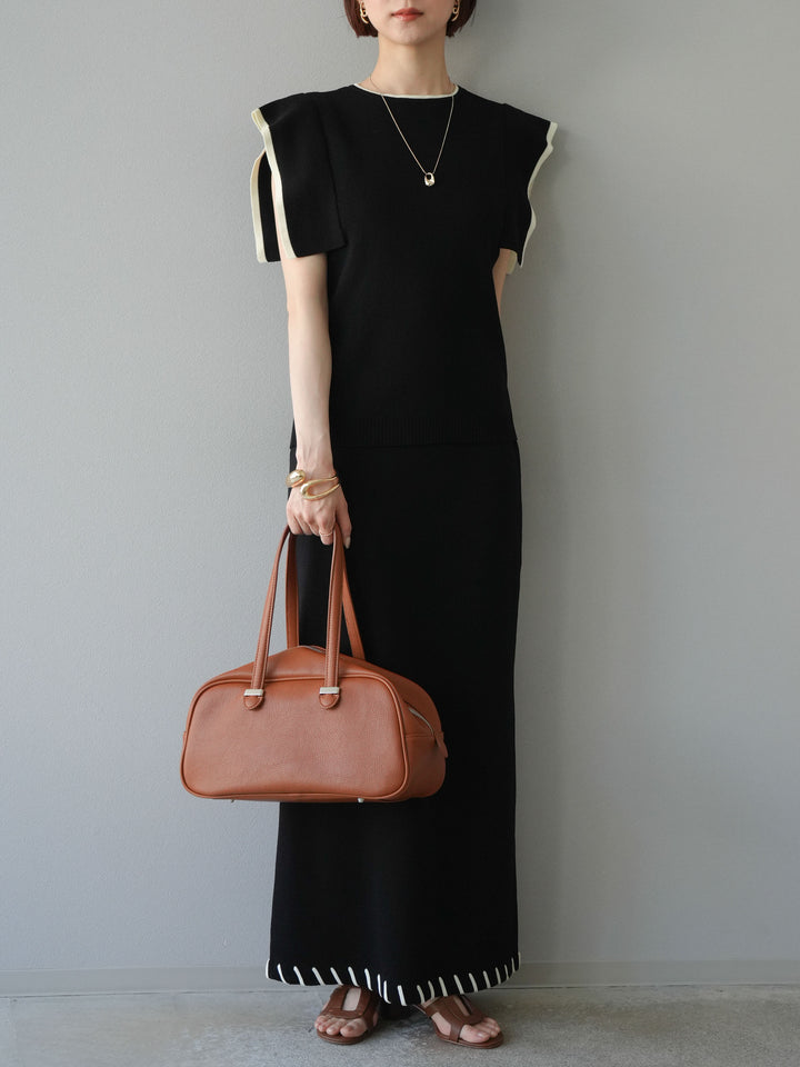 【預購】亞麻質感手縫針織緊身裙/黑色