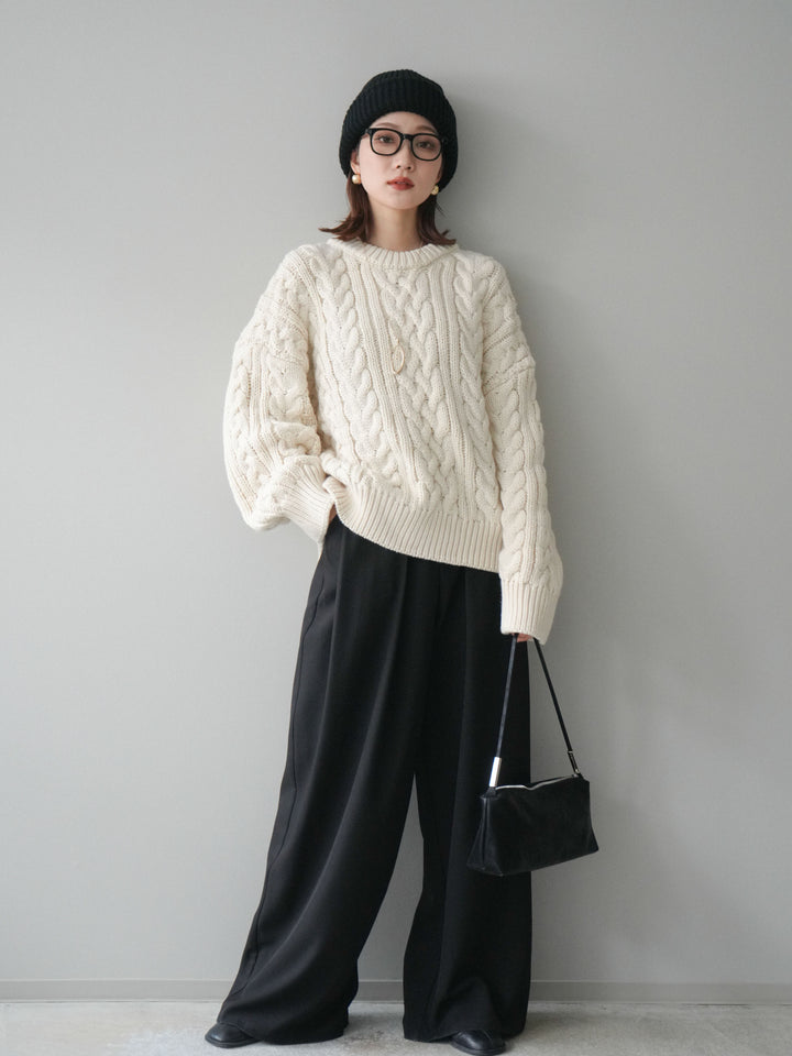 [予約]ボリュームケーブルニットプルオーバー/beige