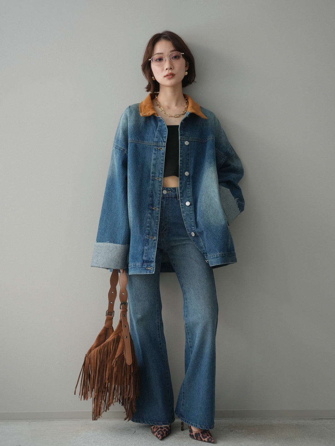 [予約]コーデュロイ×デニムミドルジャケット/blue