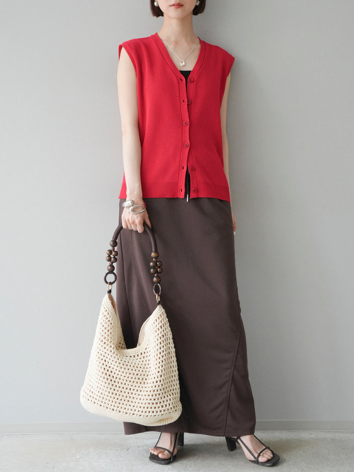 [SET]Vネックレーヨンニットベスト+スウェットロングスカート(2set)