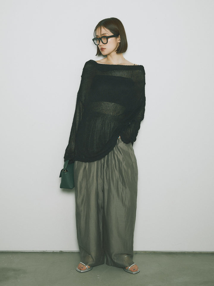 [SET] 後背垂墜網眼套頭衫 + 透明萊賽爾三折寬褲 (2 套)