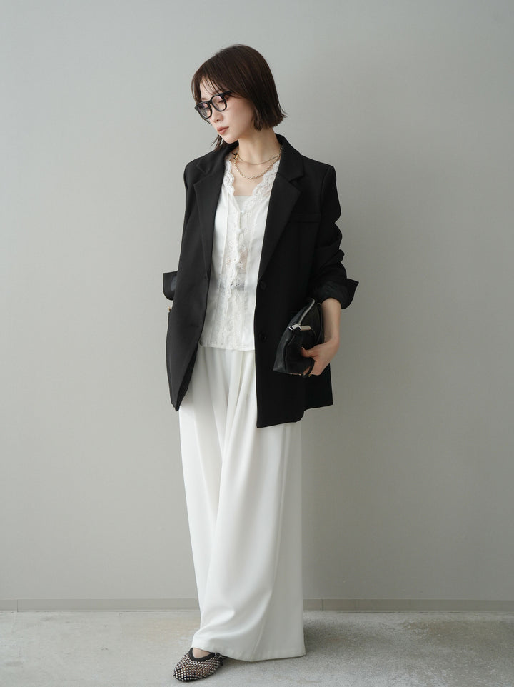 [予約]編み込みベルト付タックワイドパンツ/white