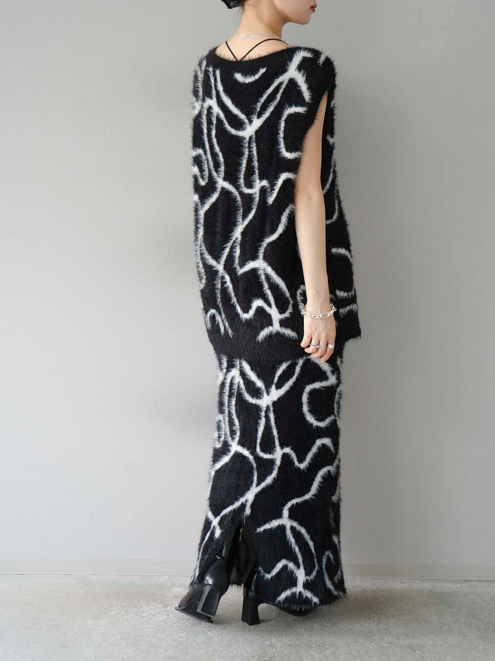 [SET] 線狀毛絨針織背心 + 線狀毛絨針織裙 (2套)