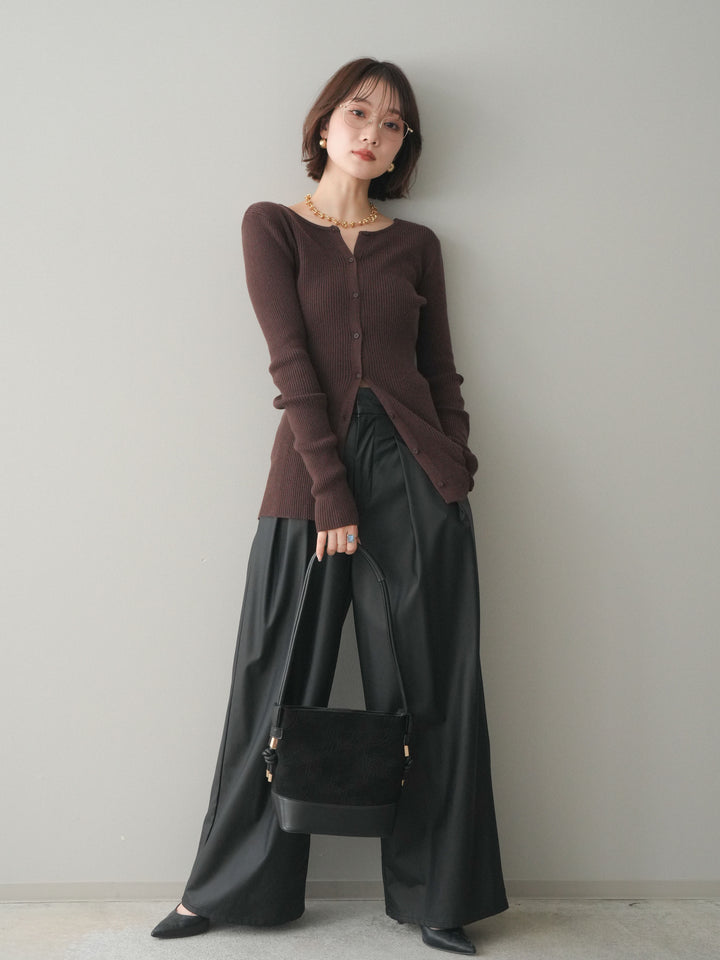 [予約]前後2WAYリブ編みクルーネックカーディガン/darkbrown