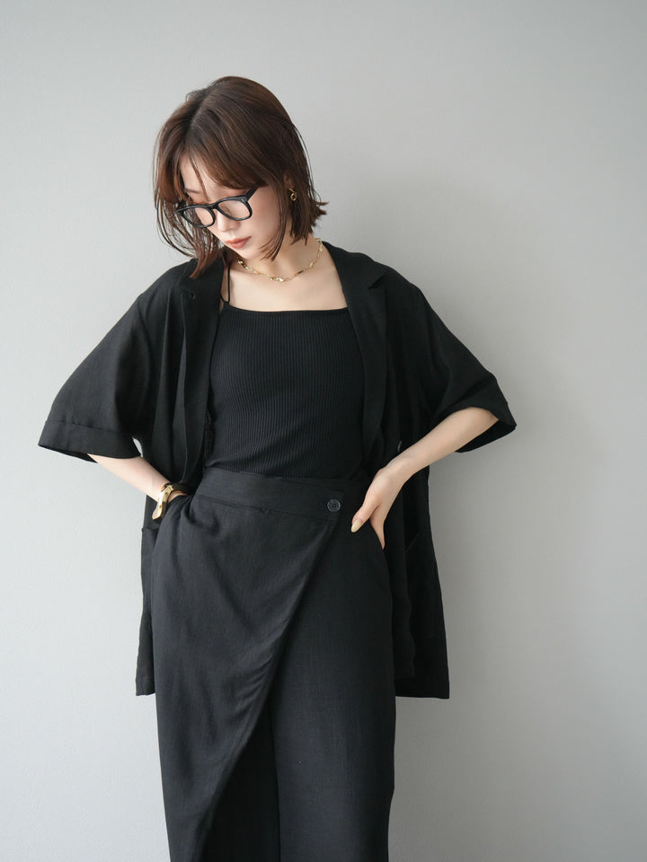 【預購】輕亞麻半袖外套/黑色