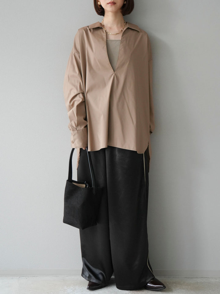 [予約]サテンラインワイドパンツ/ブラック