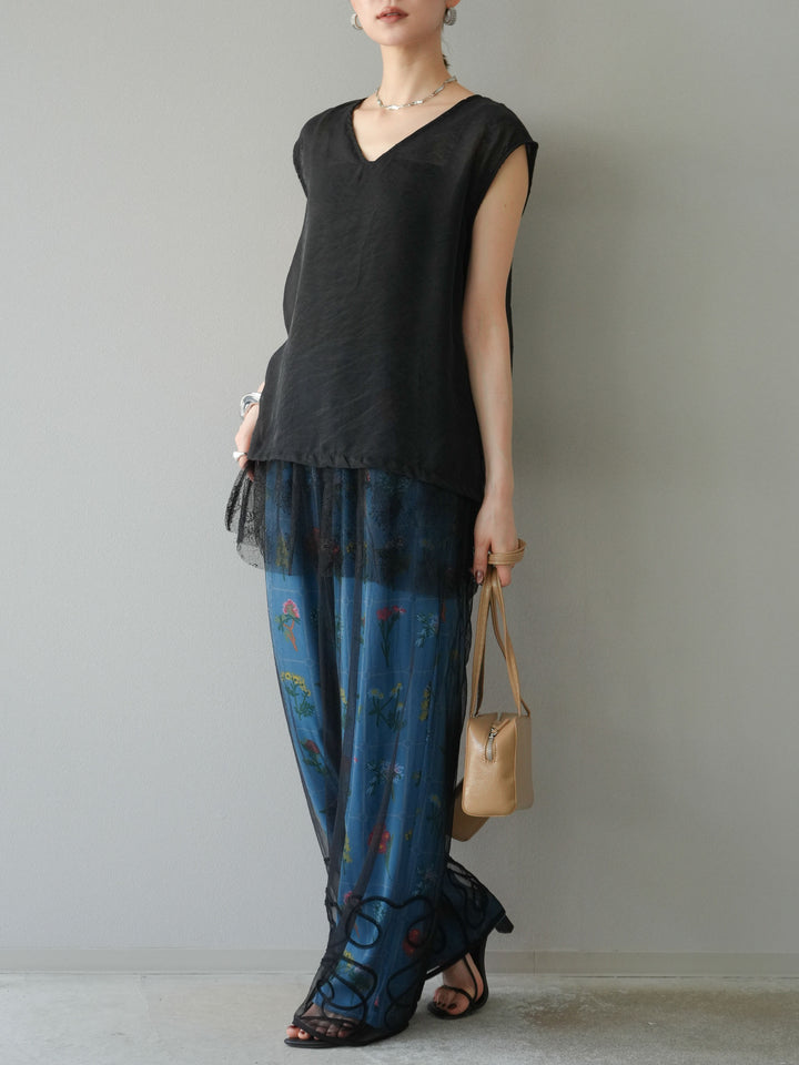 [予約]パッチワークフラワープリントイージーパンツ/ブルー