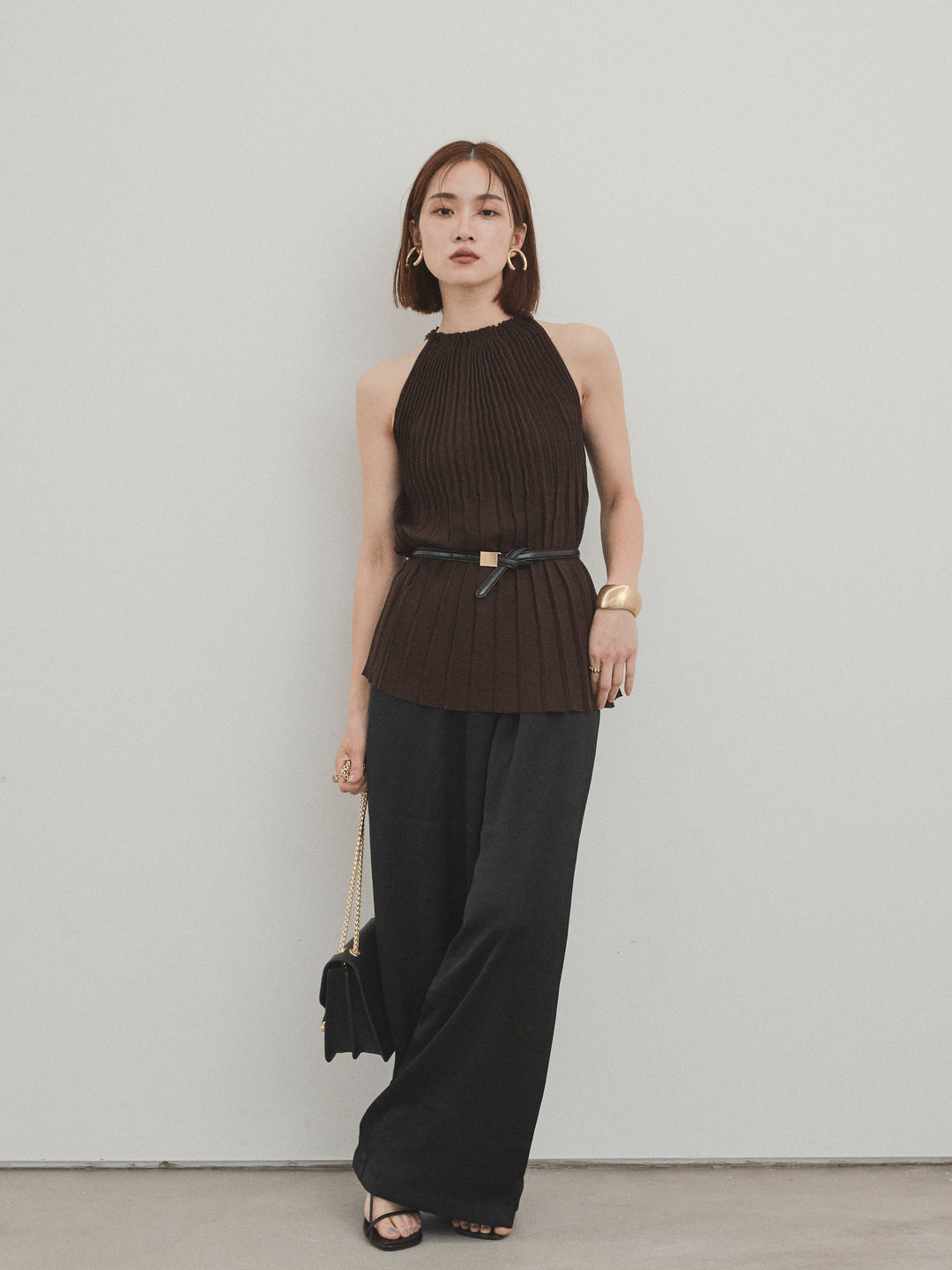 【預購】緞面休閒褲/黑色