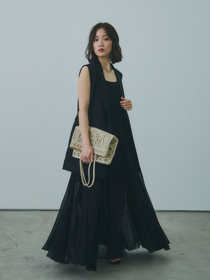 【魅力】[套裝] 蝴蝶結薄紗吊帶連身裙 + 蝴蝶結薄紗吊帶連身裙（兩件套裝）