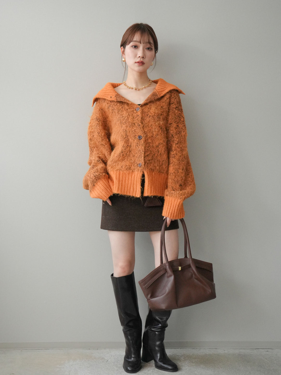 [予約]ウールタッチベルト付ミニスカート/brown