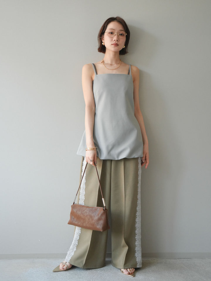 [SET]バックリボンバルーンチュニックキャミ+サイドレースポンチワイドパンツ(2set)