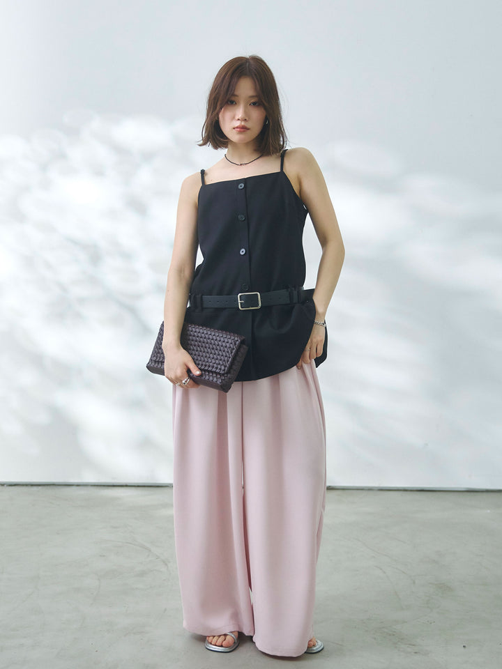 【Allure】[SET]ベルト付テーラードキャミソール+エステルツイルタックワイドパンツ(2set)