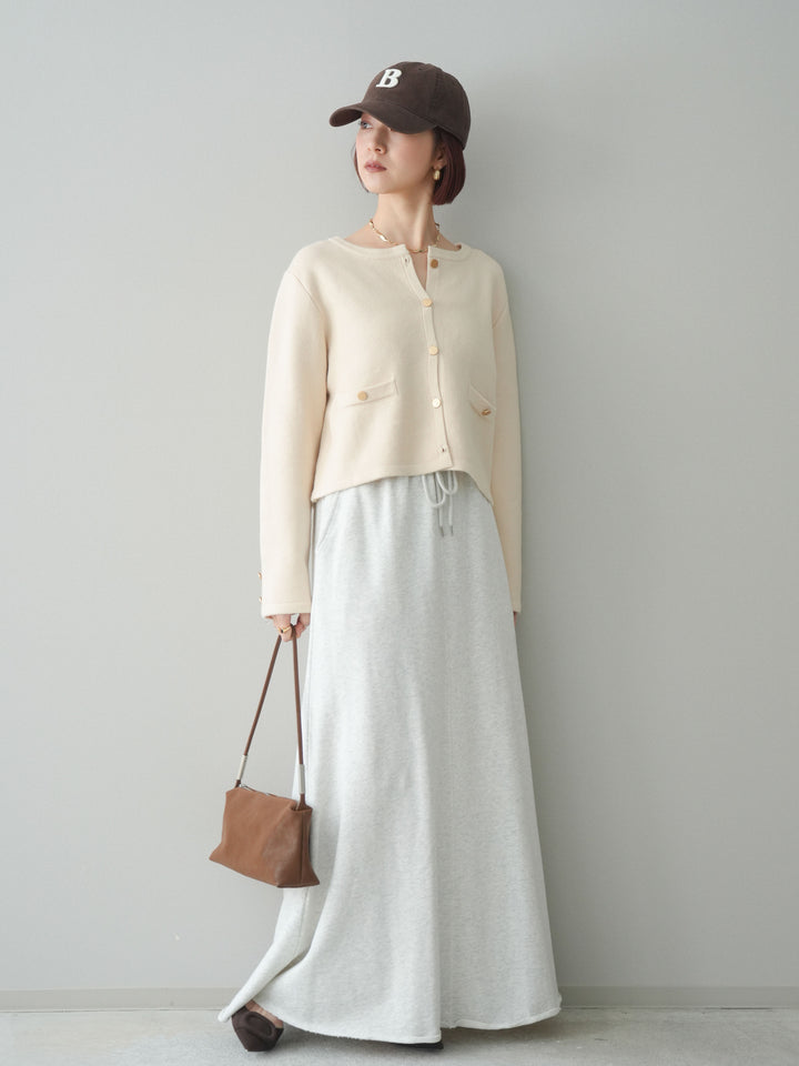 [SET]ゴールドボタンノーカラーニットジャケット+選べるアクセセット(2set)