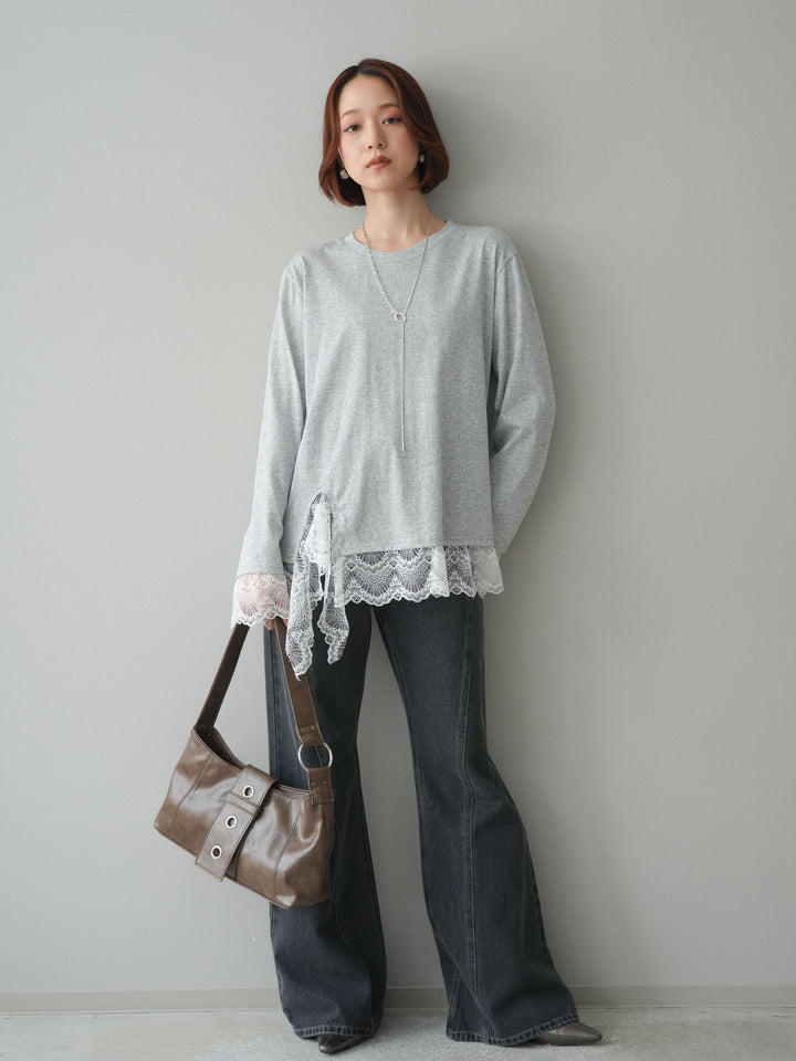 [予約]サイドラインフレアデニムパンツ/gray