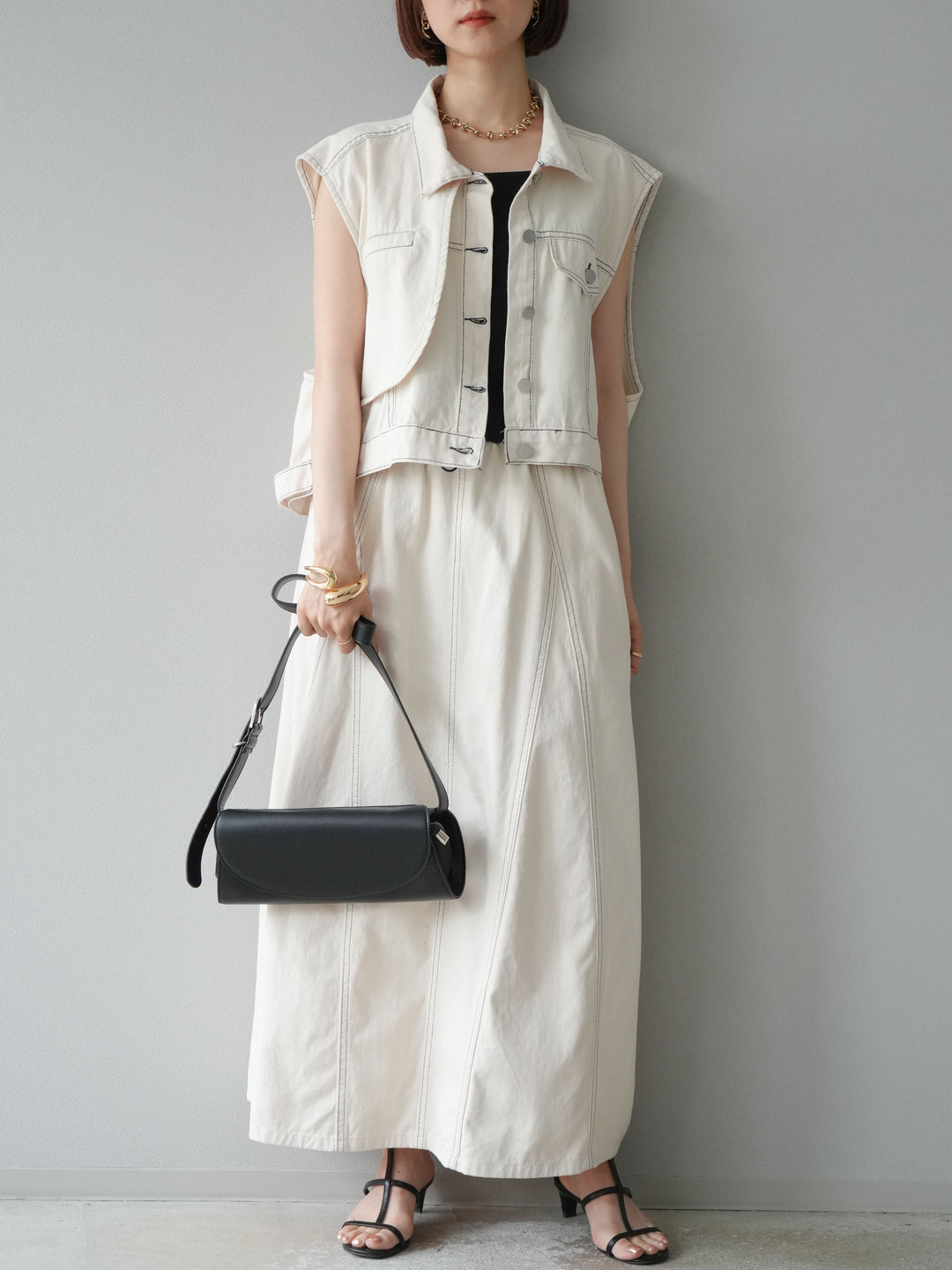 [SET]ステッチコットンツイルベスト＆スカートSET UP(2set)