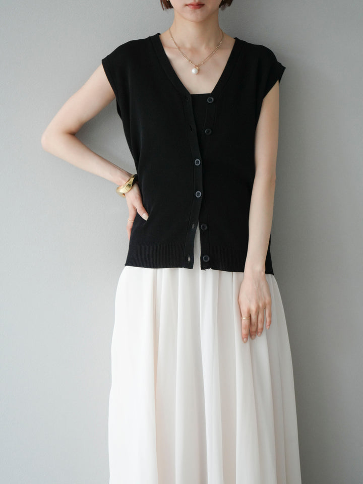 [SET] V領人造絲針織背心 + V領人造絲針織背心（2件組）