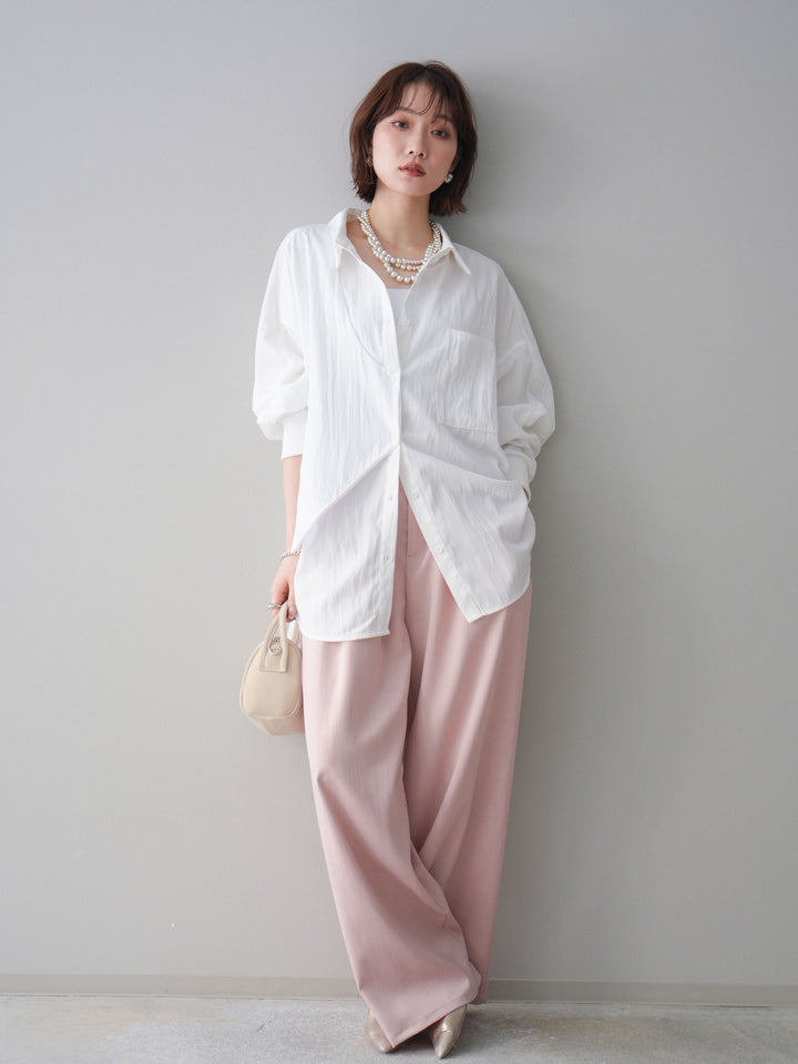 [予約]リブカフスアシンメトリーZIPデザインオーバーシャツ/offwhite