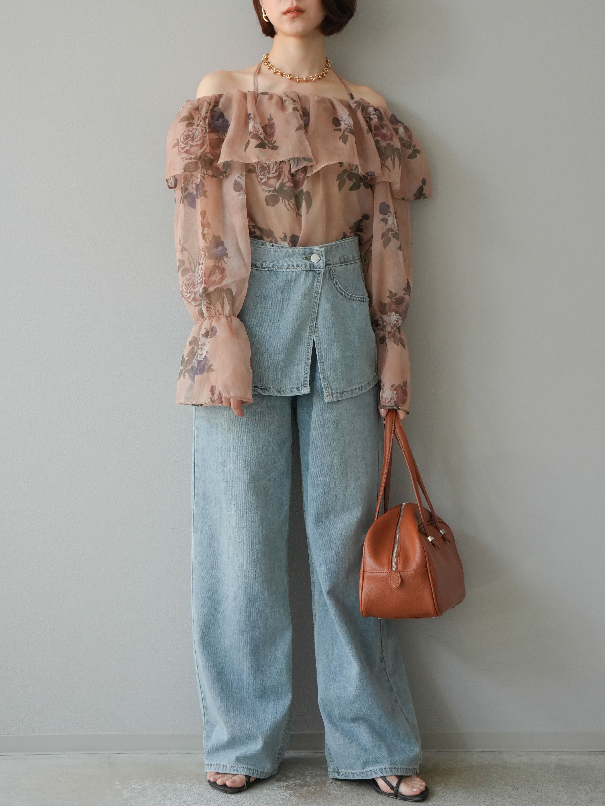 予約]コルセット付ワイドデニムパンツ/ライトブルー – Lumier