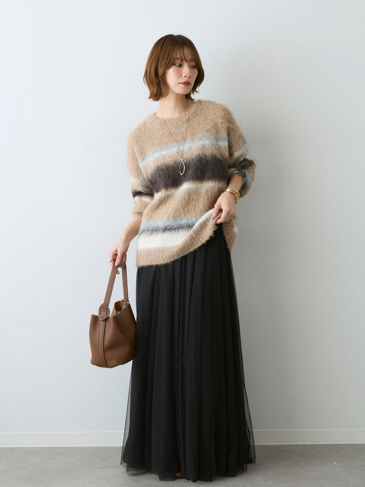 [予約]カラフルボーダーシャギーニットプルオーバー/beige