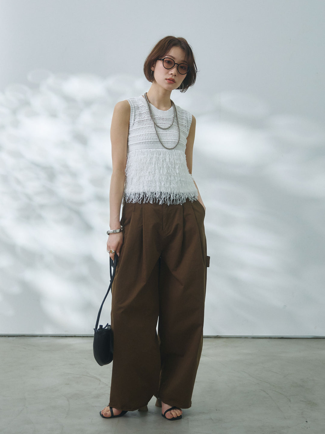 【Allure】[SET]フリンジクロップドニットベスト+フリンジクロップドニットベスト(2set)