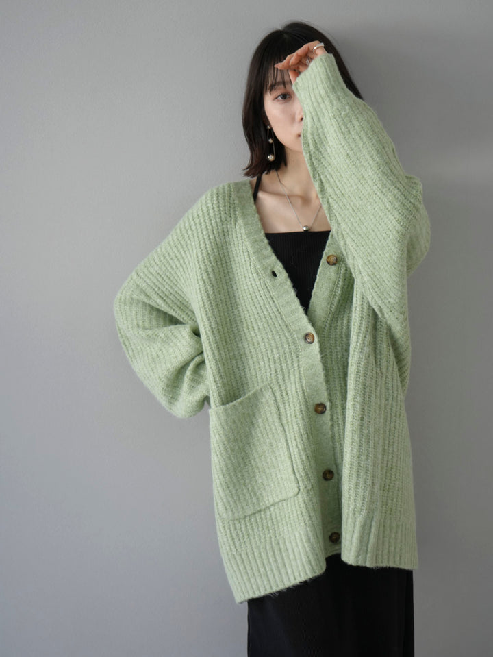 【預訂】混色針織開襟衫/綠色