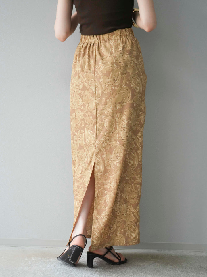 [予約]ペイズリープリントタックIラインスカート/ベージュ