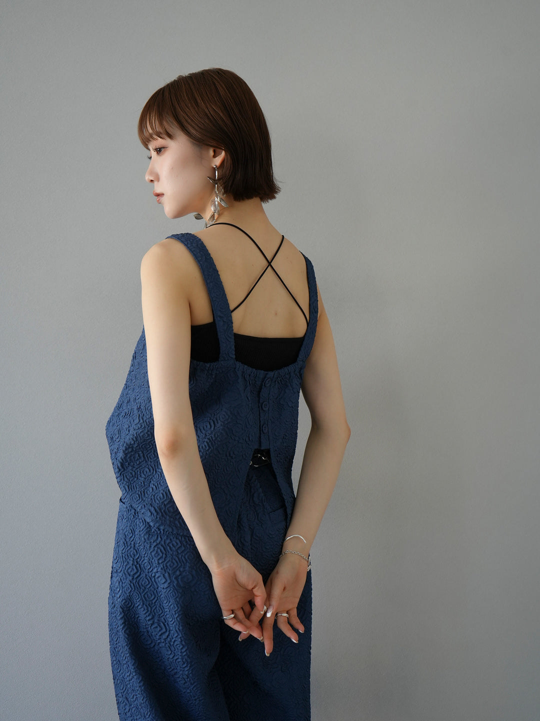 [Pre-order] Puffy Jacquard Bustier Cami Top/Blue