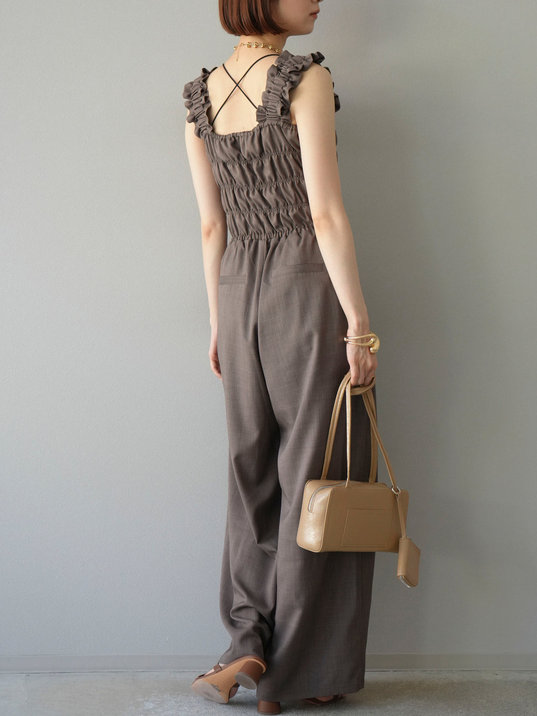 [予約]ヘザーエステルシャーリングサロペット/ブラウン