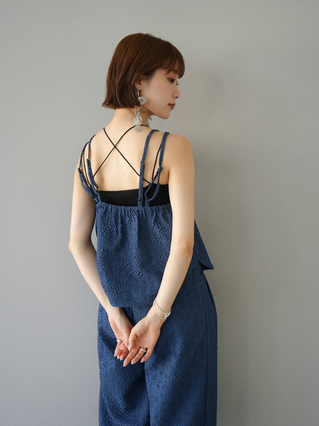 [Pre-order] Puffy Jacquard Double Strap Camisole/Blue