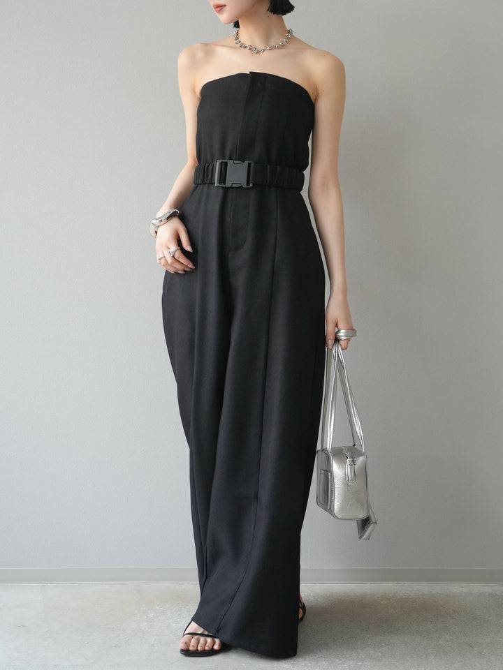 【預購】混色斜紋腰帶熊圖案工裝褲/黑色