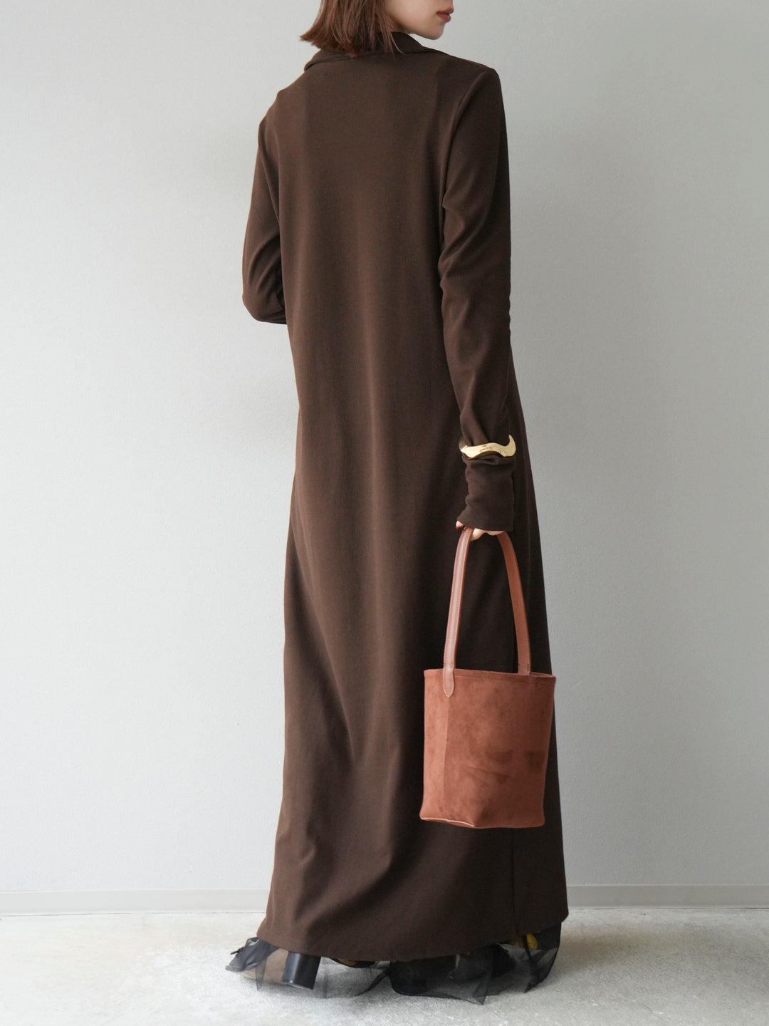 [SET]襟付きカットリブボタンワンピース+フラワープリントチュールレイヤードパンツ(2set)