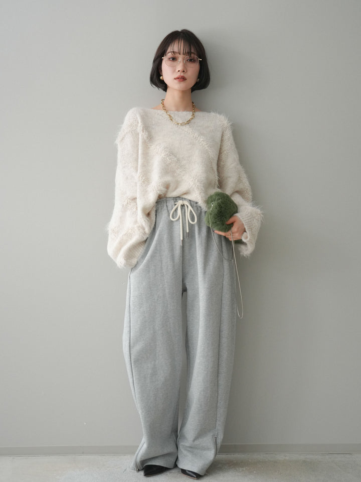 [予約]裾ZIPスエットワイドパンツ/gray