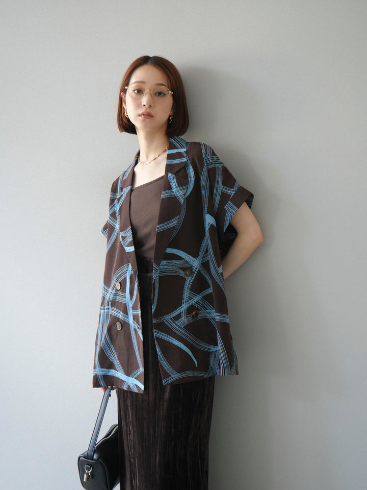 [予約]サークル柄ハーフジャケット/ブラウン