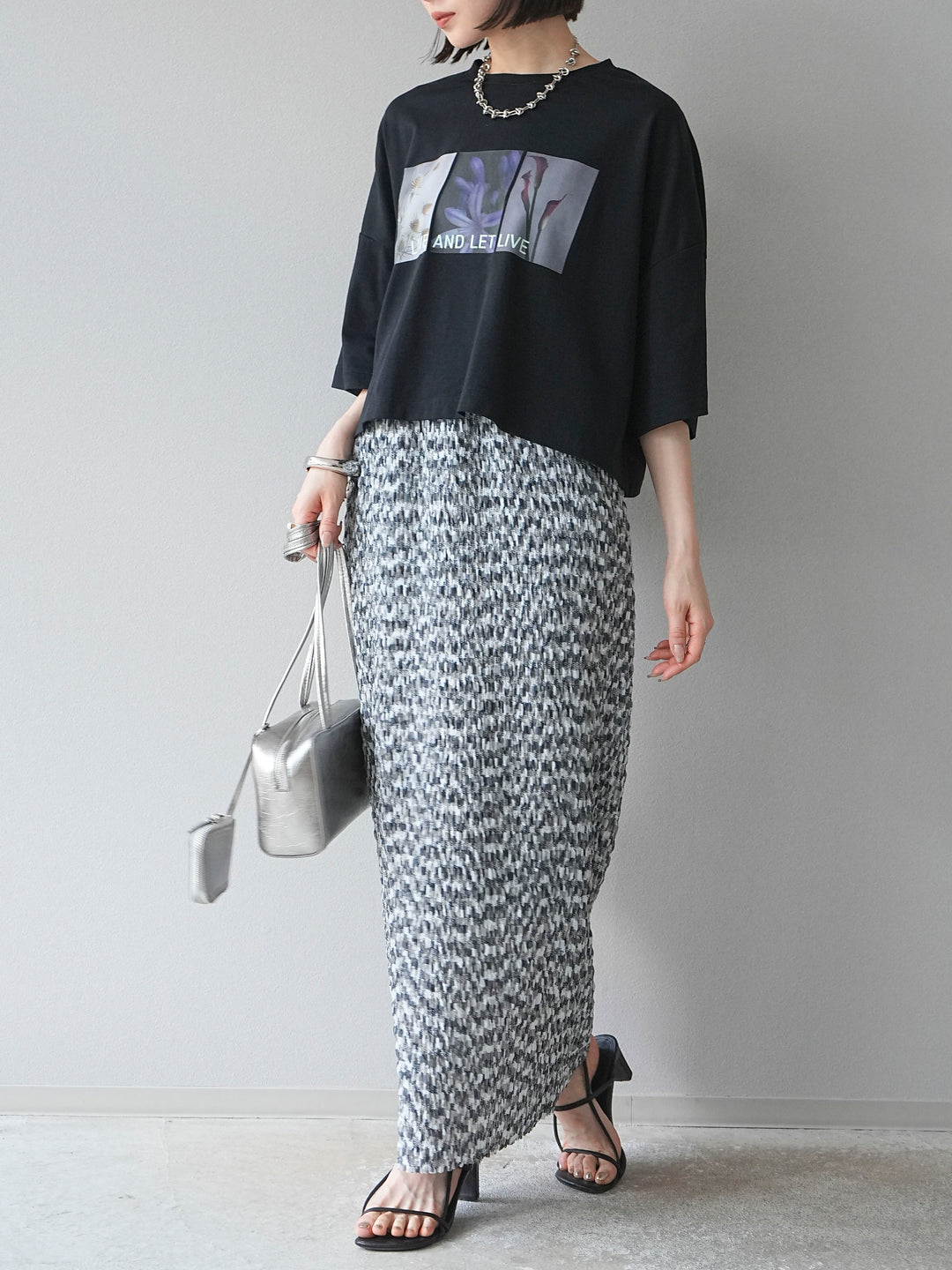 [予約]マルチカラーランダムプリーツタイトスカート/ブラック