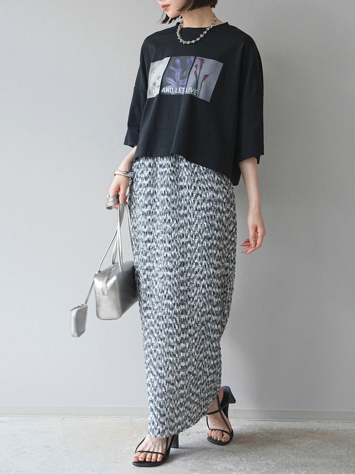 [予約]マルチカラーランダムプリーツタイトスカート/ブラック